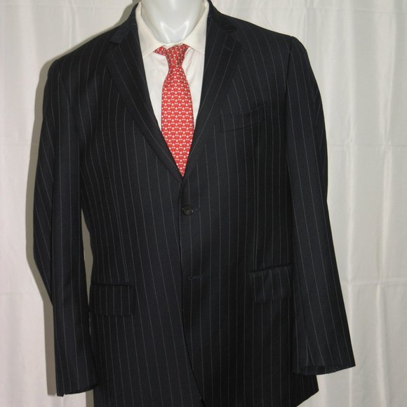 Arthur & Fox Flat Front Blue Striped Two Button Suit 44R - Picture 4 of 13